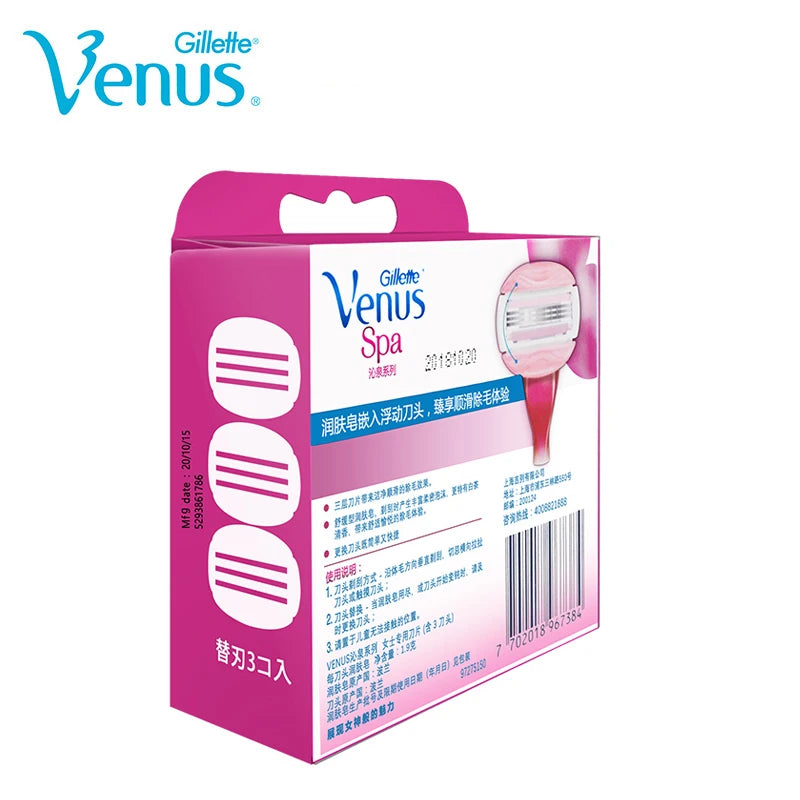 Original Gillette Venus Spa Breeze Safety Razor Blades Refills for Women's Hair Removal, Female Shaving, and Depilatory Manual Shaver.